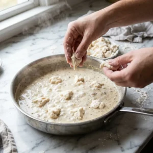Mixing the dough for chicken and dumplings