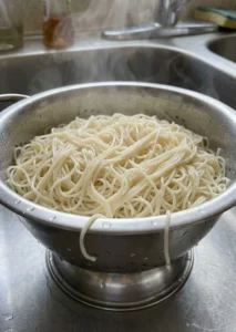 Cooking minced garlic in butter for garlic chicken noodles