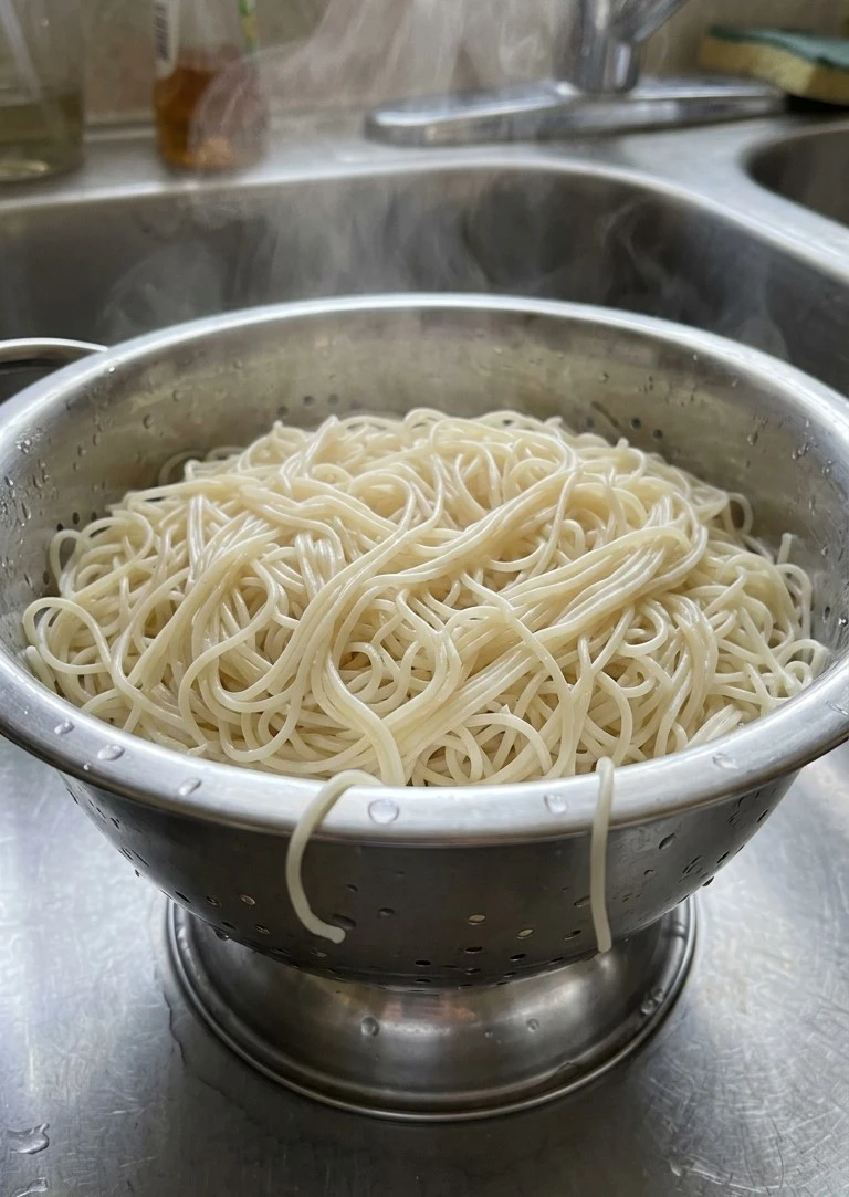 Cooking minced garlic in butter for garlic chicken noodles